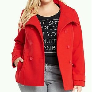 Torrid Coat $109 PLUS 0X 12 Red Peacoat Jacket NEW
